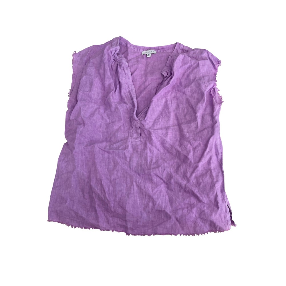 S'edge Purple Linen Sleeveless V-Neck Frayed Hem Blouse Top Womens Medium USA